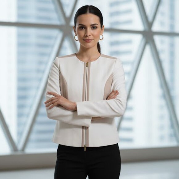 Calvin Klein Jackets & Blazers - Calvin Klein Women's Blazer Jacketwhite with Beige Gold Zipper Size 2 New With T